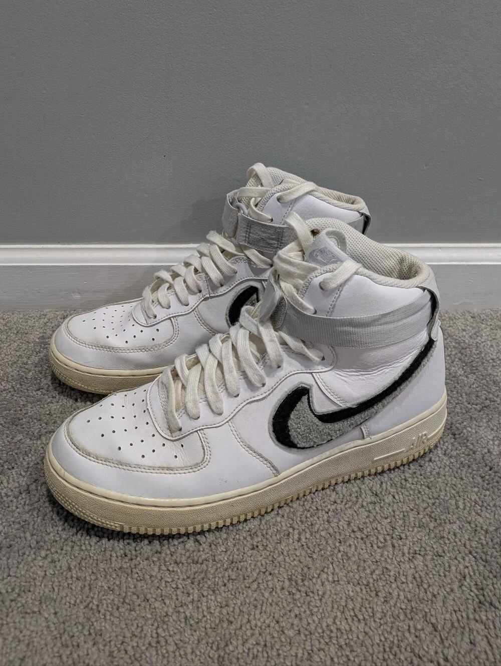 Nike Mens Air Force 1 High Chenille Swoosh 2018 Sz 9 Shoes Sneakers White Strap